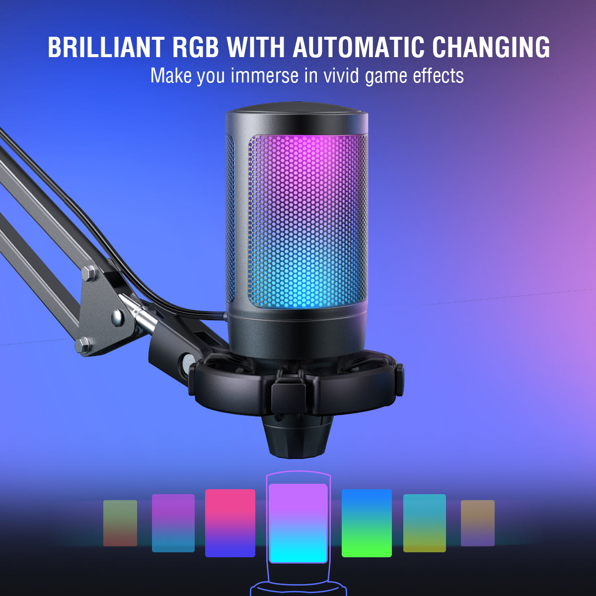 FIFINE Ampliagme A6T USB Gaming Microphone Kit, Plug & Play for PC, PS4/5 with Mute Button, Volume Gain, RGB, Arm Stand