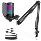 FIFINE Ampliagme A6T USB Gaming Microphone Kit, Plug & Play for PC, PS4/5 with Mute Button, Volume Gain, RGB, Arm Stand