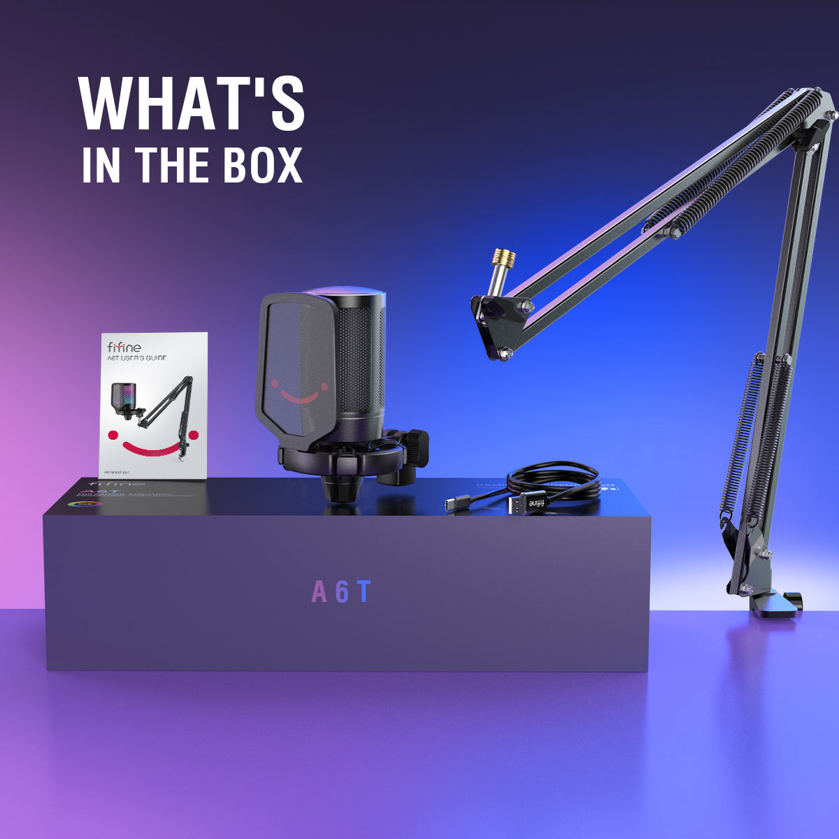 FIFINE Ampliagme A6T USB Gaming Microphone Kit, Plug & Play for PC, PS4/5 with Mute Button, Volume Gain, RGB, Arm Stand