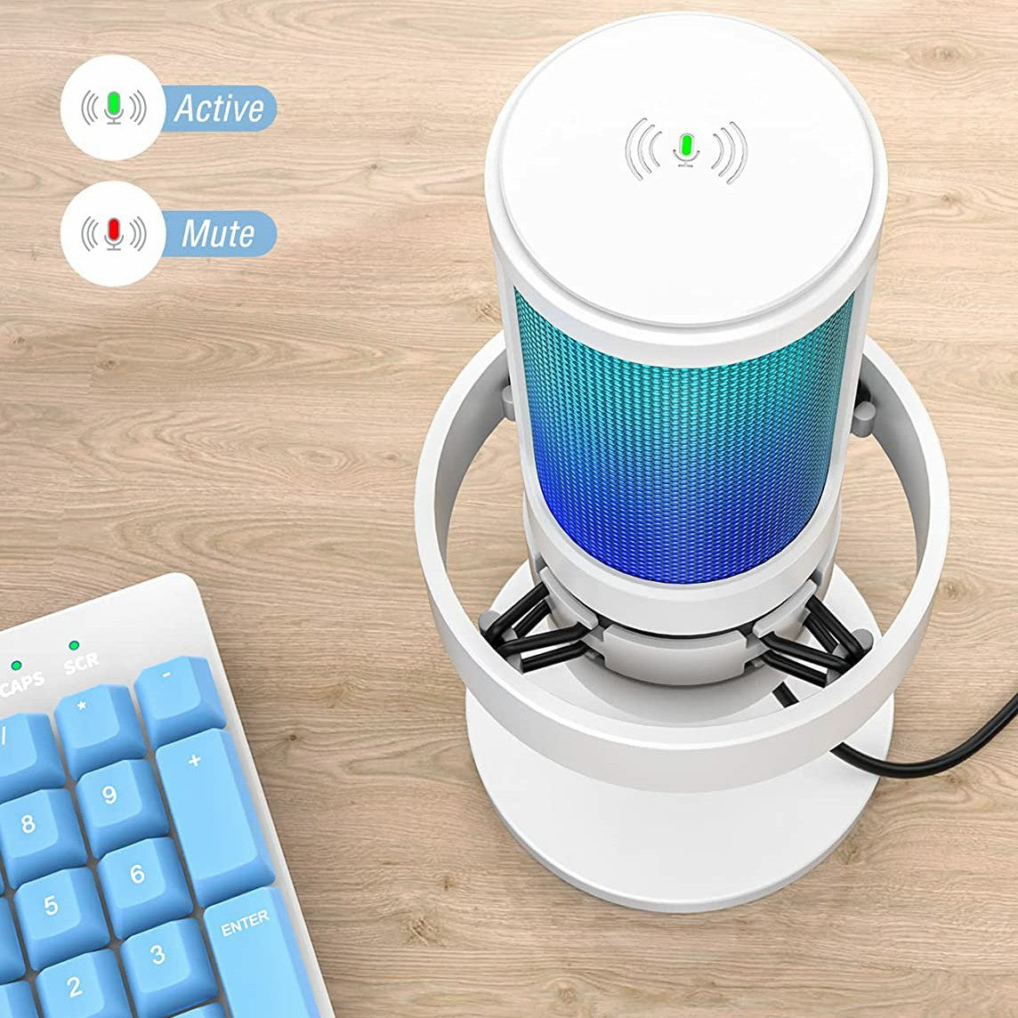 AmpliGame A8 USB Streaming Microphone with RGB, Lighting Control, Mute Button, Gain Dial, Live-time Headphone Jack