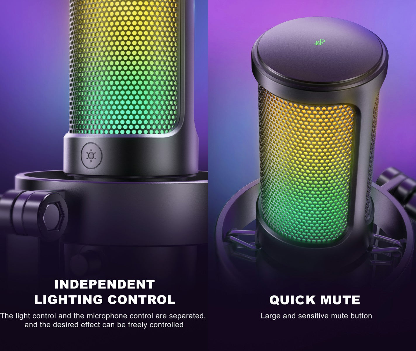 AmpliGame A8 USB Streaming Microphone with RGB, Lighting Control, Mute Button, Gain Dial, Live-time Headphone Jack