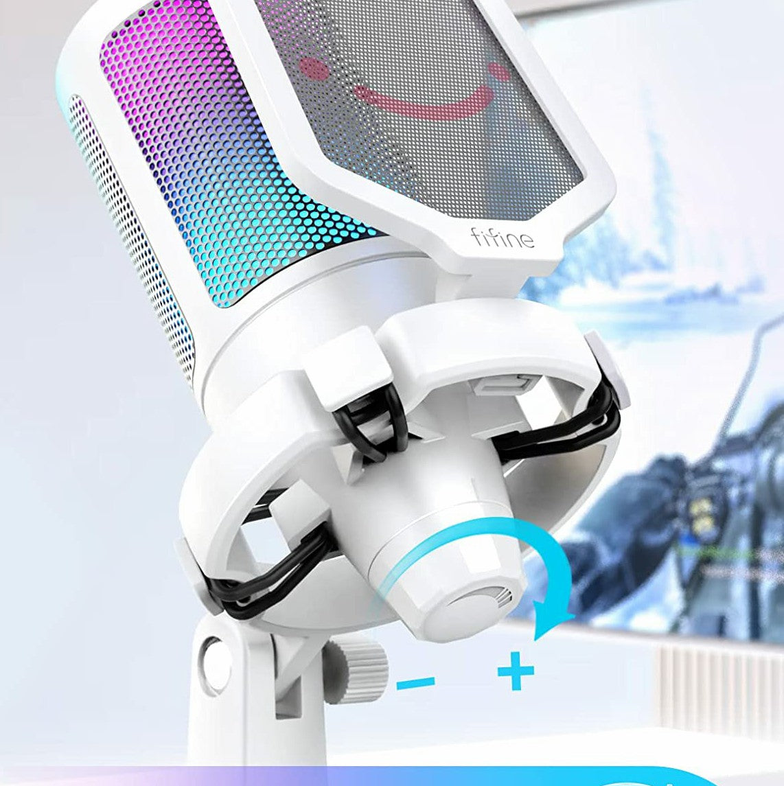 FIFINE AmpliGame USB Microphone with A Volume Dial, A Mute Button And A RGB Body for Streaming on PC/Laptop/PS Console